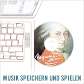 Mozart-CD, die ins das CD-Laufwerk eines Laptops gesteckt wird: Musik speichern und spielen. Klicken Sie auf das Bild und der Film startet in einem neuen Fenster.